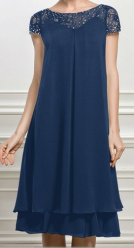JJ's House Dress Empire Scoop Neck Sz 6 Blue Chiffon Wedding Mother of the Bride