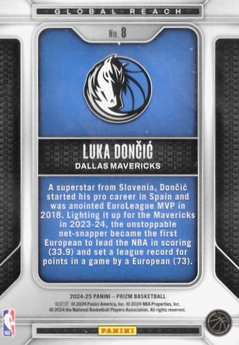 2024-25 Panini Prizm - Global Reach Luka Dončić #8 - Dallas Mavericks - Foto 2 di 3