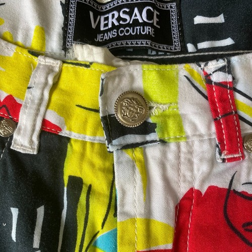 VERSACE Jeans Couture Vintage Yellow Multicolor Basquiat Prints Jeans - Picture 11 of 13