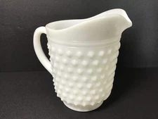 Anchor Hocking ~ HOBNAIL MILK GLASS PINT PITCHER~5” tall