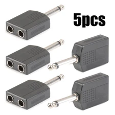 5Pcs 1/4" Male Mono To 2 Dual 6.35mm Female Y Splitter Audio Adapter Connector
