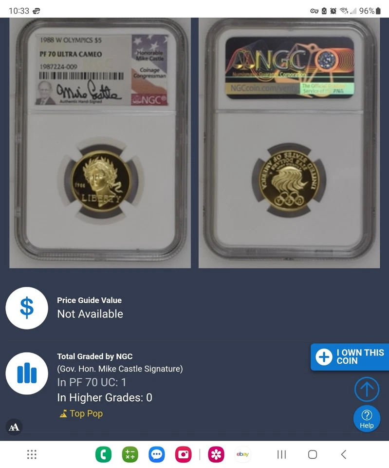 1988 W Olympics $5 - NGC Pop 1: Commemorative Gold Coin -  PF 70 Ultra Cameo  - Image 2 of 4