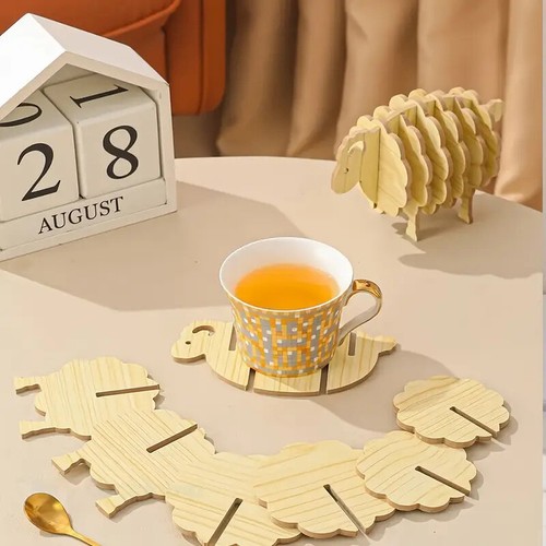 Wooden Sheep Coasters Kitchen Decorative Plate Creative Coaster Coffee Cup Mat - Picture 7 of 7