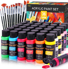 Acrylic Paint Set, 36 Colors 2 oz/Bottle with 12 Art Brushes, Art Supplies for 