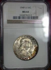1949-D FRANKLIN HALF / BETTER DATE / DARK RED TONING ON BOTH SIDES / NGC MS64