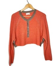 Urban Outfitters Cropped Henley Sweater in Coral Size XS