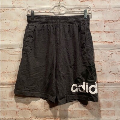 Adidas dark grey jersey knit shorts S Men logo athletic elastic waist  pockets