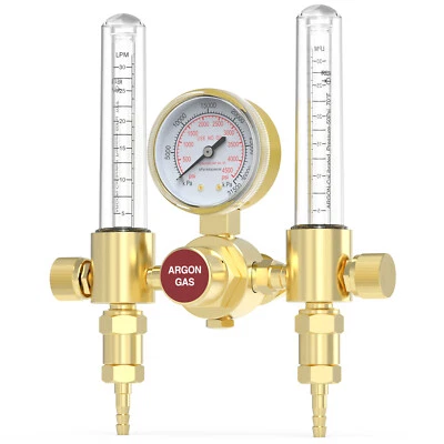 YESWELDER Dual Output Argon Regulator Flow Meter Mig Tig,0-4500PSI CGA580 Inlet Connection