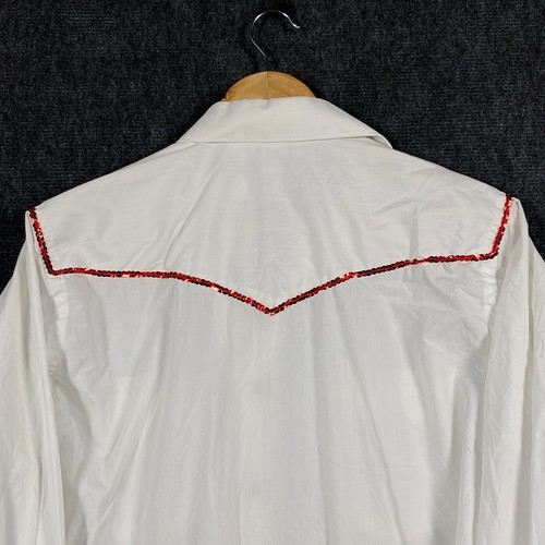 Wrangler Mens 15.5 34 Western Cowboy Cut Pearl Snap Shirt White Red Sequin Star - Picture 12 of 14