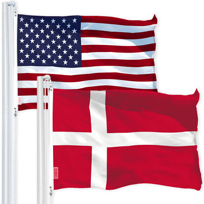 G128 Combo Pack: American USA Flag 3x5 Ft & Denmark Danish Flag 3x5 Ft