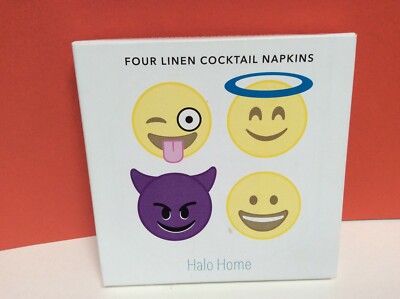 EMOJI  HALO HOME   4 LINEN COCKTAIL NAPKINS  (NIB) SEALED