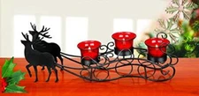 Jumbl Metal Reindeer Sleigh Tealight Candle Holder for Christmas Decorations