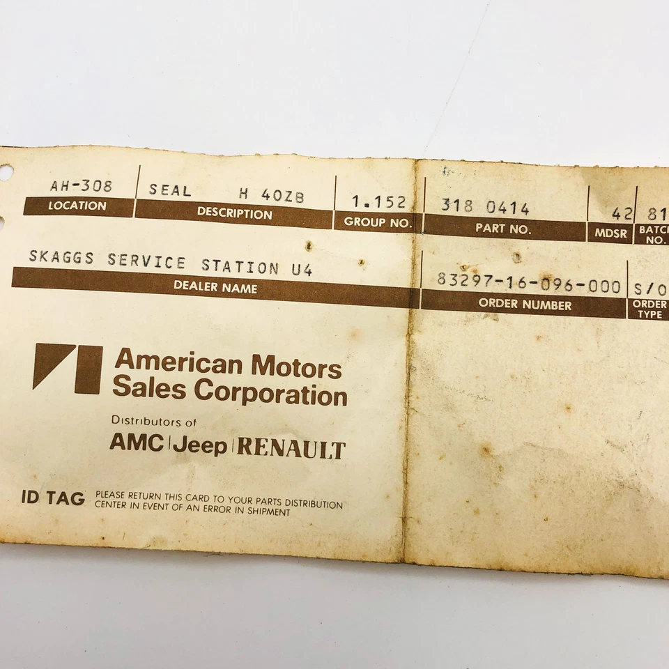 AMC Jeep 3180414 Seal H 40ZB for Engine Oil Pan OEM NOS 81-86 Cher Wag J10 J20 Foto 2 de 4