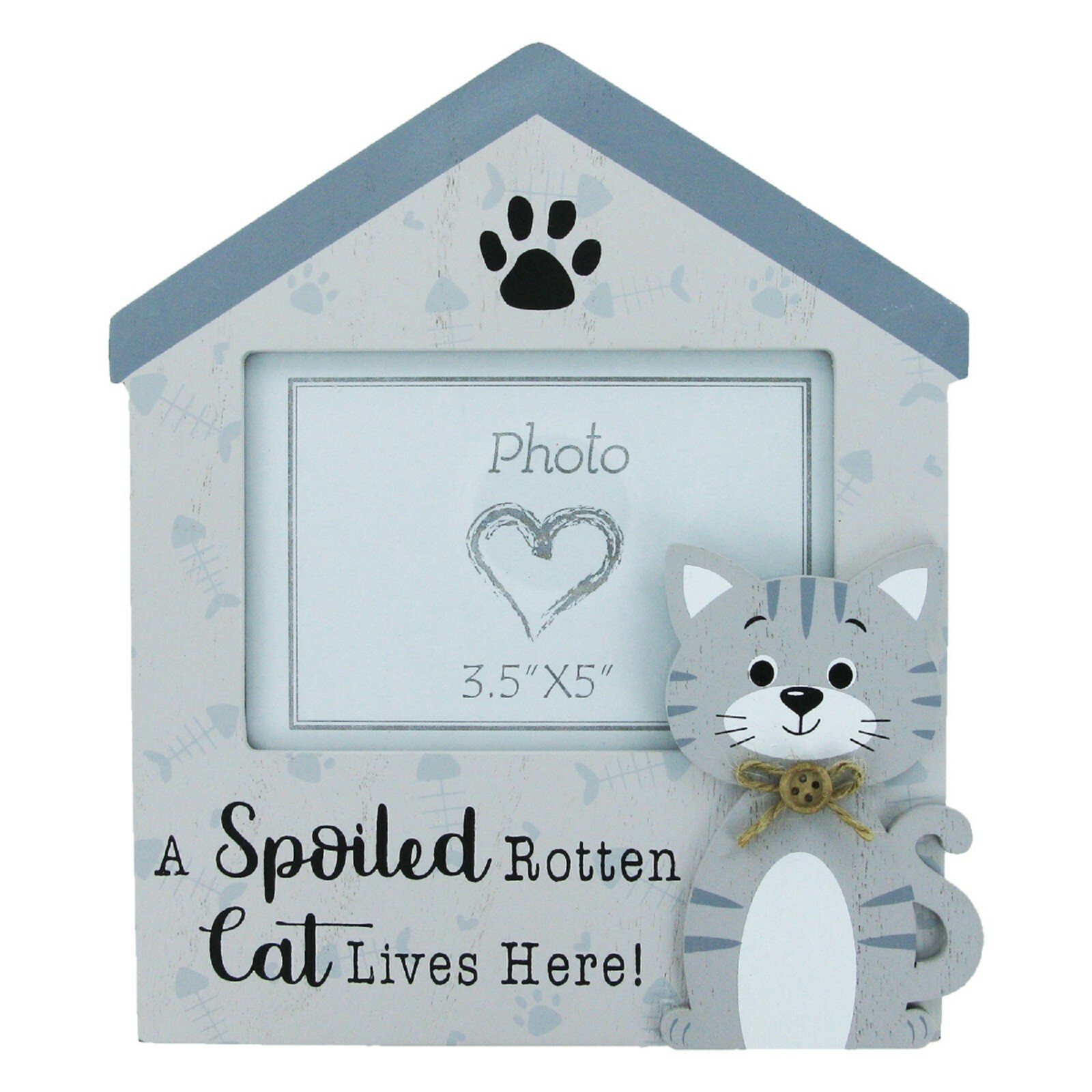 Cat Photo Frame Picture A Spoiled Rotten Cat Lives Here Wooden Grey 3.5x5""