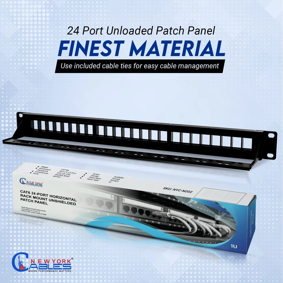 24-Port Keystone Jack Blank Patch Panel Plate Cat5e Cat6 RJ45 19" Rack Mount 1U - Image 2 of 4