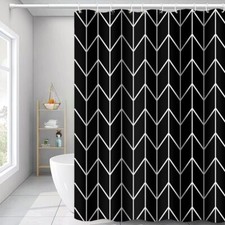 Black and White Pattern Bathroom Shower Curtain Abstract Geometry Line Bath C...