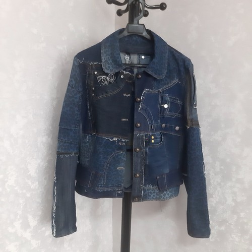 Chaqueta vaquera azul Patchwork talla M, chaqueta Boro de vaqueros reciclados envejecidos - Imagen 8 de 12