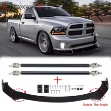 For Dodge Ram 1500 Gloss Black Front Bumper Lip Splitter + Splitter Rod Body Kit