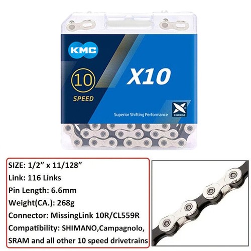 KMC 10 Speed Chain X10 Silver 116 Link Stretch-proof MTB Bicycle Road Univesal~ - Picture 4 of 8