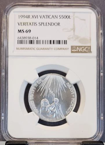 1994 VATICAN SILVER 500 LIRE S500L VERITATIS SPLENDOR NGC MS 69 SCARCE TOP POP