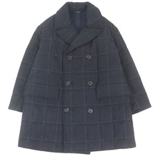 Excellent HERMES coat Windowpane padded double-breasted Dark gray hair mens 50