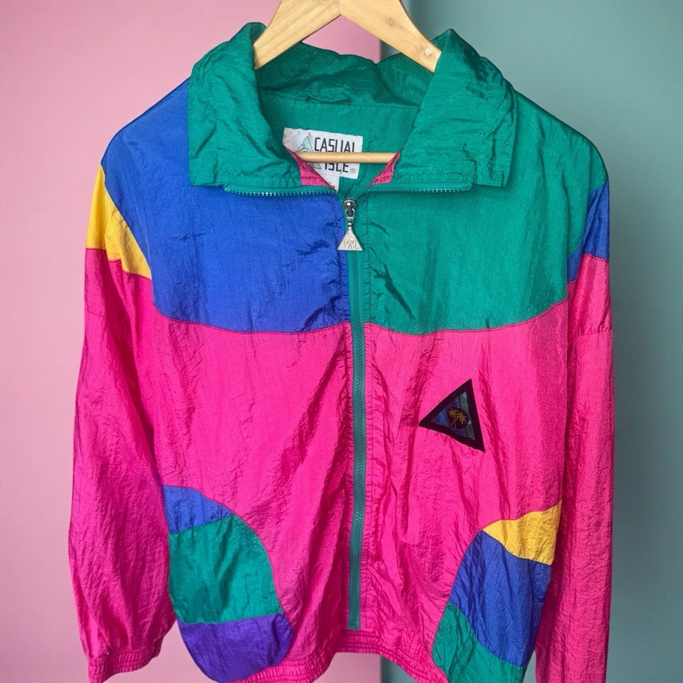 Vintage 80’s Retro multi color block windbreaker jacket M - Image 2 of 3
