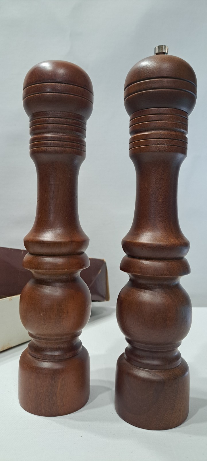 Vintage Mid-Century Catalina Wood Pepper Mill and Salt Shaker Set 11 Inch Tall Gourmet Grinder