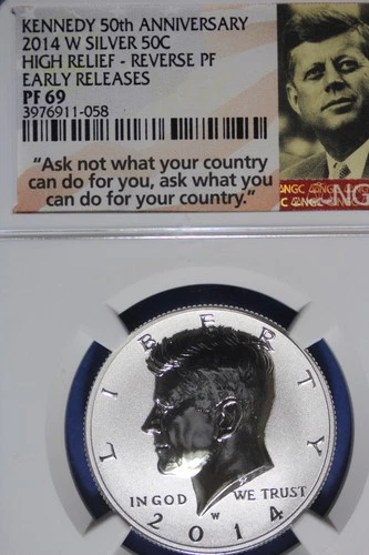 2014 W NGC PF69 HIGH RELIEF REVERSE PF KENNEDY SILVER DOLLAR #B51129