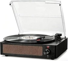 Vinyl Record Player Turntable with Speakers Vintage Retro Wood Black Music
