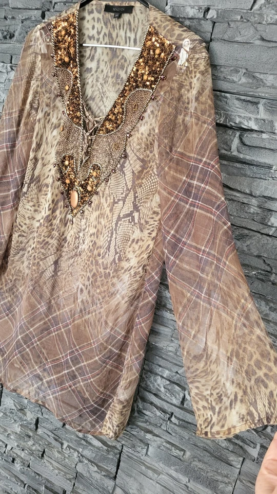 MALVIN Strand Mini Kleid Gr 38 100% Seide Beige Bunt Tunika - Bild 2 von 4