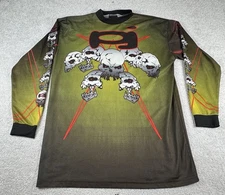 Paintball Junkies Jersey Mens XL Black Green Skulls Long Sleeve Shirt Made USA