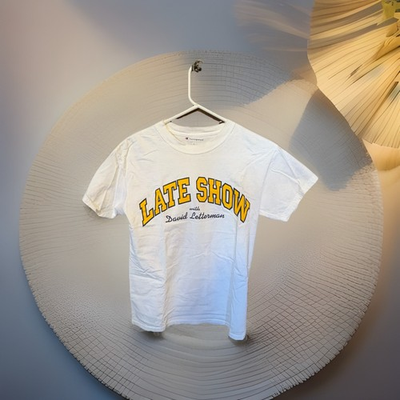 #ad #ad Champion Men#x27;s White Late Show David Letterman Graphic Crew Neck T Shirt Size S $10.97