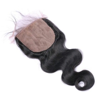 12A 12'' SEIDENBODENVERSCHLUSS 4X4 PERUANISCHES REINES MENSCHLICHES HAAR KÖRPER WELLE TIEFSCHWARZ 1#