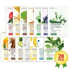 28pcs Korean Face Mask Sheet Pack K-Beauty Skincare Essence Moisturizing Bulk