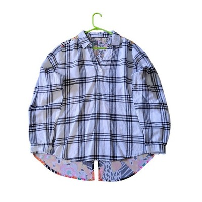Westbound Plaid Button Down Shirt Women's Size 2X White Black Boho Summer Top