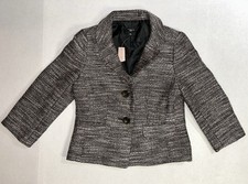 Ann Taylor Womens Jacket Blazer Boucle Tweed Crop Wool Rayon Blend Sz Petite 6