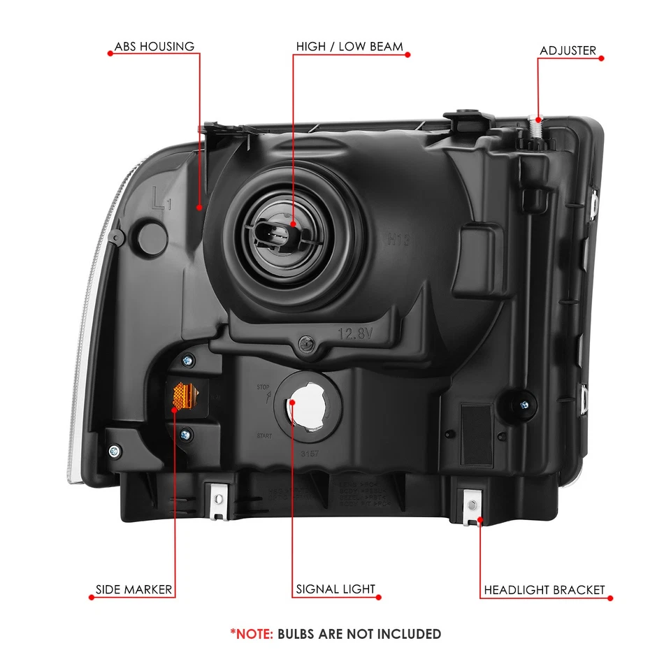 适用于 1999 - 2004 年福特 F250 F350 F450 F550 超值车头灯黑色/琥珀色 — 第 4/4 张图片