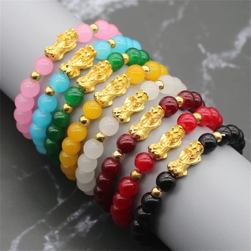 8 Pezzi Bracciali Feng Shui Pixiu Ricchezza Fortuna Giada Braccialetto di Perline per Donna Uomo C - Foto 2 di 7