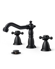 Matte Black 3 Hole Brass Vintage Farmhouse Bathroom Faucet, 8 Inch Widespread...