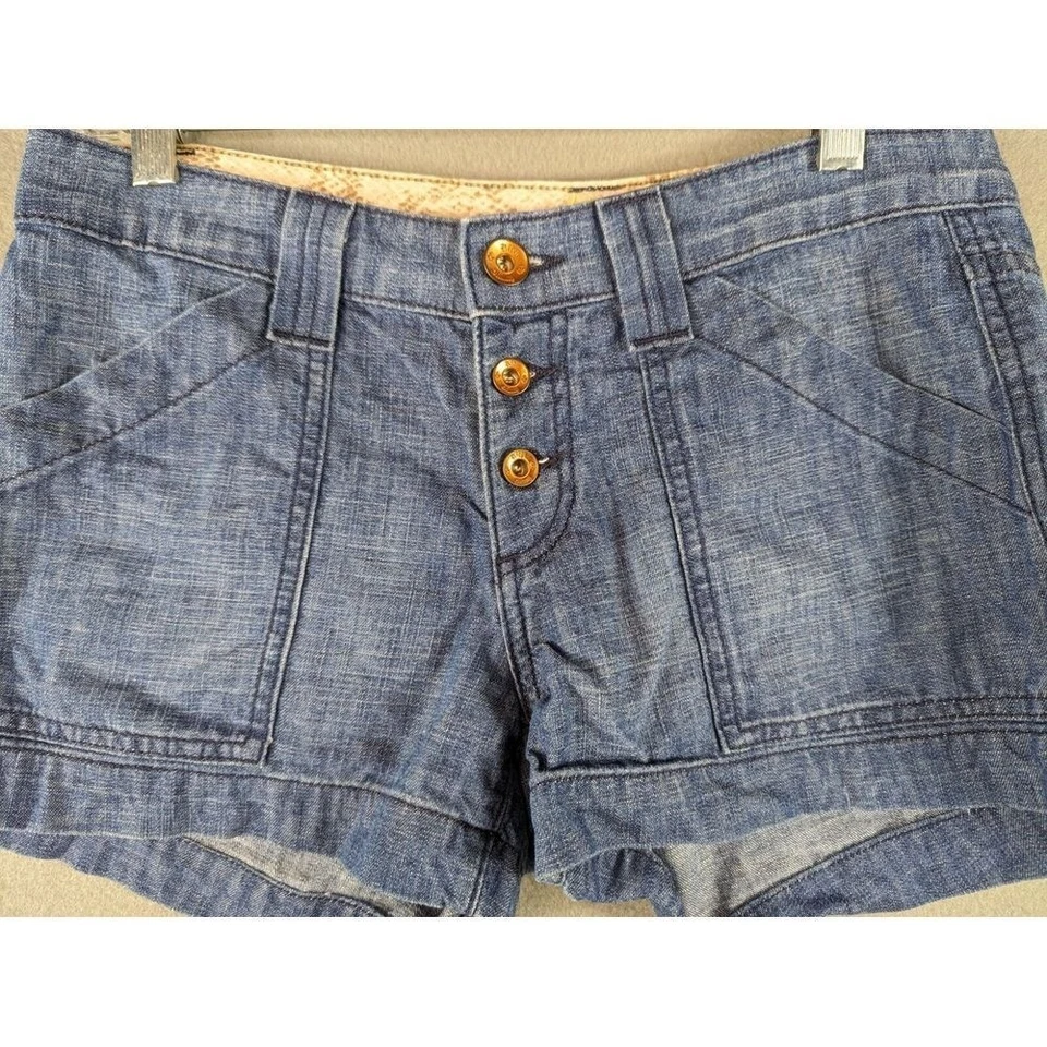 Pantalones Cortos de Denim Rich & Skinny Para Mujer Azul Botón Bolsillos Mosca Mamá Talla 27 Y2K Foto 3 de 4