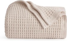 100 Cotton Waffle Weave Throw Blanket Beige 50x70 Inch Soft Breathable All S...