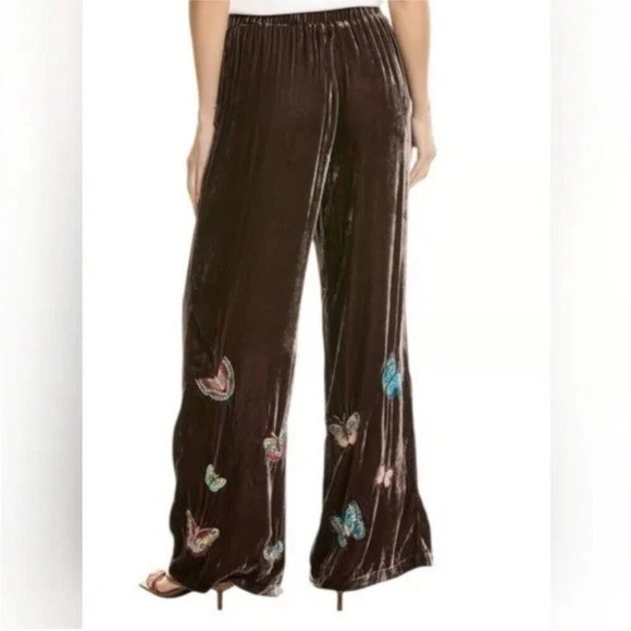 Nuevo con etiquetas Pantalón Johnny Was Marrón Terciopelo Luciana Pierna Ancha Mariposa $365 Grande Foto 2 de 4