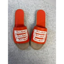 Karl Lagerfeld Paris Cherie Apricot Nappa Leather Espadrille Slide Sandals 9.5 M