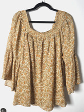 CHAPS XXL WOMEN'S 3/4 SLEEVE CRINKLE PEASANT BLOUSE OFF THE SHOULDER BOHO FLORAL