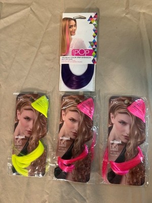 4X Scunci 18'' Hot Streak Clip-on Faux Hair & Hairdo Pop - Pink Purple Brite Yelo