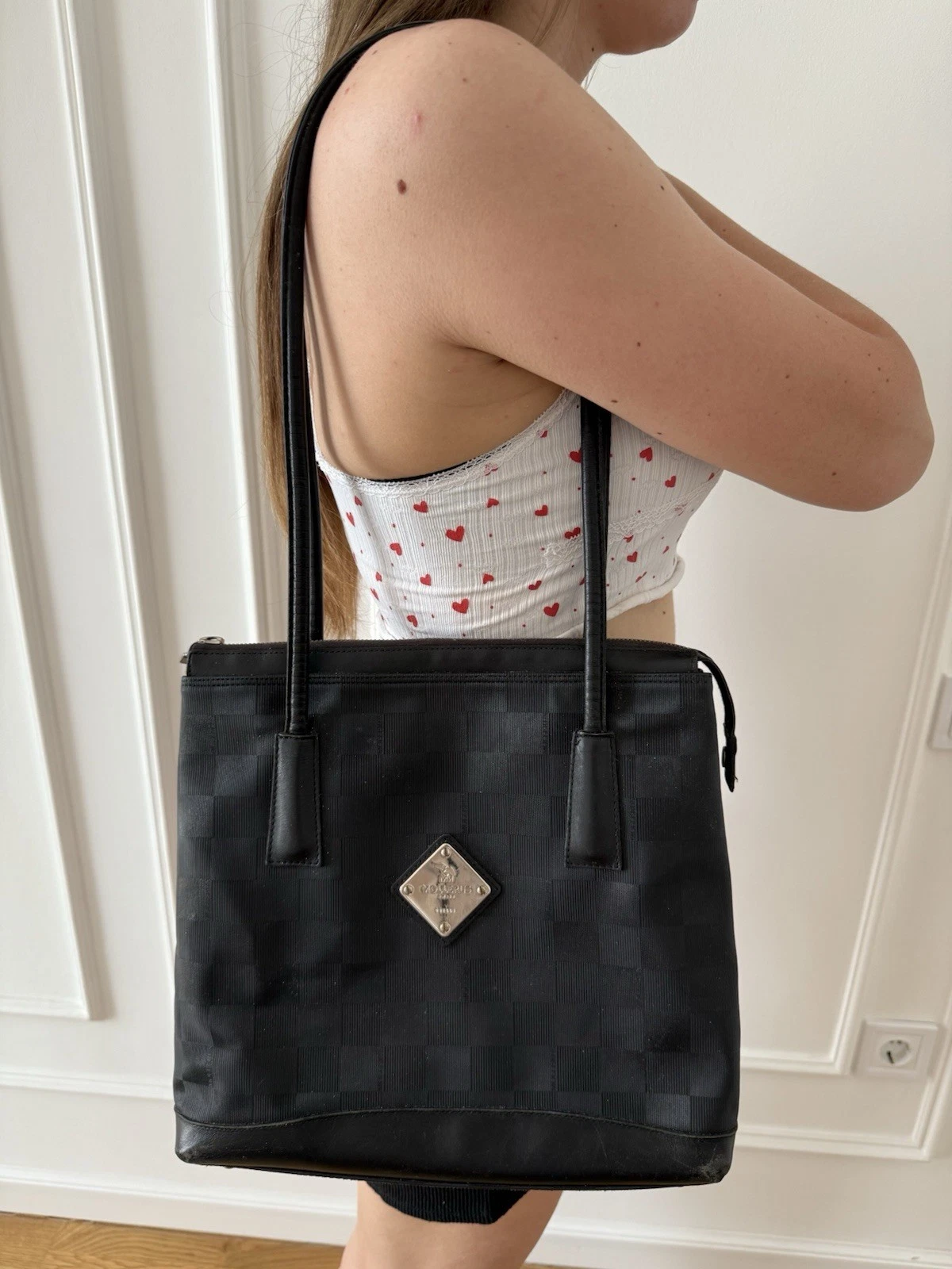 Vintage Maison Mollerus Swiss Monogram Black Shoulder Tote Bag