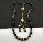 Vintage Stauer Onyx Beaded Necklace & Earrings Gold Tone — photo 1
