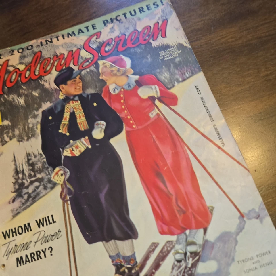 Modern Screen Magazine, March 1938 Tyrone Power Ski Cover Vintage Foto 3 de 3