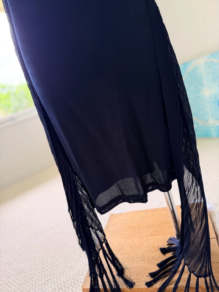 Vestido Chanel Mujer Azul Marino Halter Borla Cintura Corbata Ajustado 2015 Vintage Talla 36 En muy buena condición Foto 3 de 4