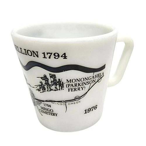 Vintage 1976 PYREX Whiskey Rebellion 1794 White Commemorative Milk Glass Mug